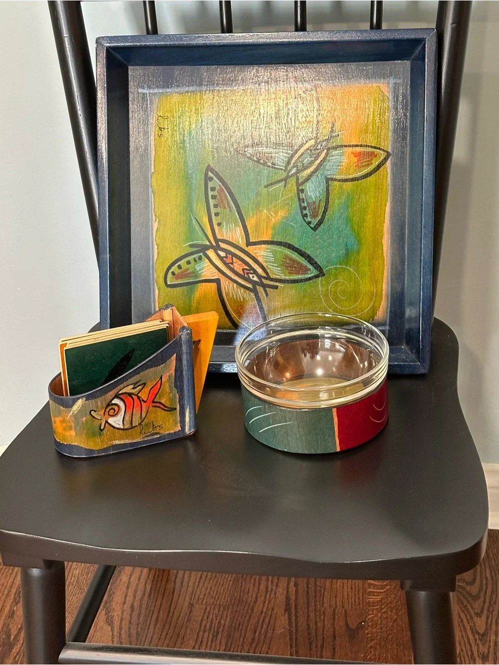 Vintage Kakadu Hand-Painted Tray, Bowl, and Coaster Set